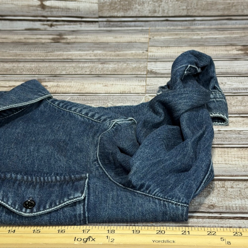 Rag & Bone Denim Shirt Women Small Blue Raw Hem Long Sleeve Button Down Pocket - Picture 5 of 6
